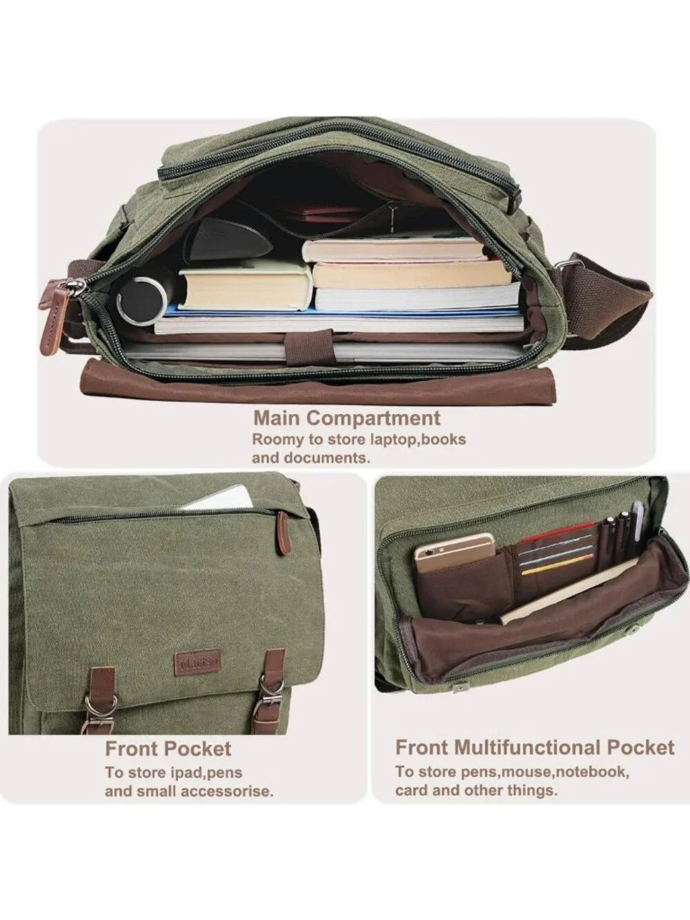Vintage Canvas Messenger Bag for 15.6